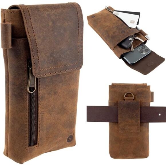 Leather Phone Holster – Genuine Full-Grain Buffalo Leather Cell Phone Holsters - Picture 1 of 7